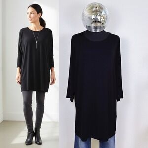 Chicos Size 1 (Medium) Black Long Sleeve Tunic T-shirt, Knit Stretch Casual Top